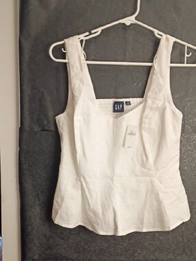 GAP White Linen Blend Square Neck Tank Top NWT sz S